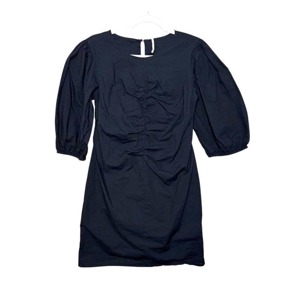 Free People Hope Puff Sleeve Ruched-Front Women S Black Boho Lined Back‎ Zipper